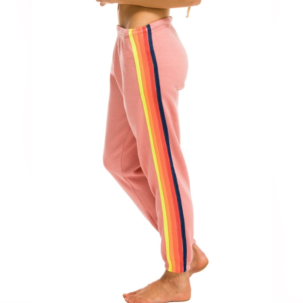 Aviator Nation Pink Joggers with Rainbow Side Stripes